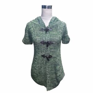 Boy Meets Girl Green And White Knit Hooded Sweater